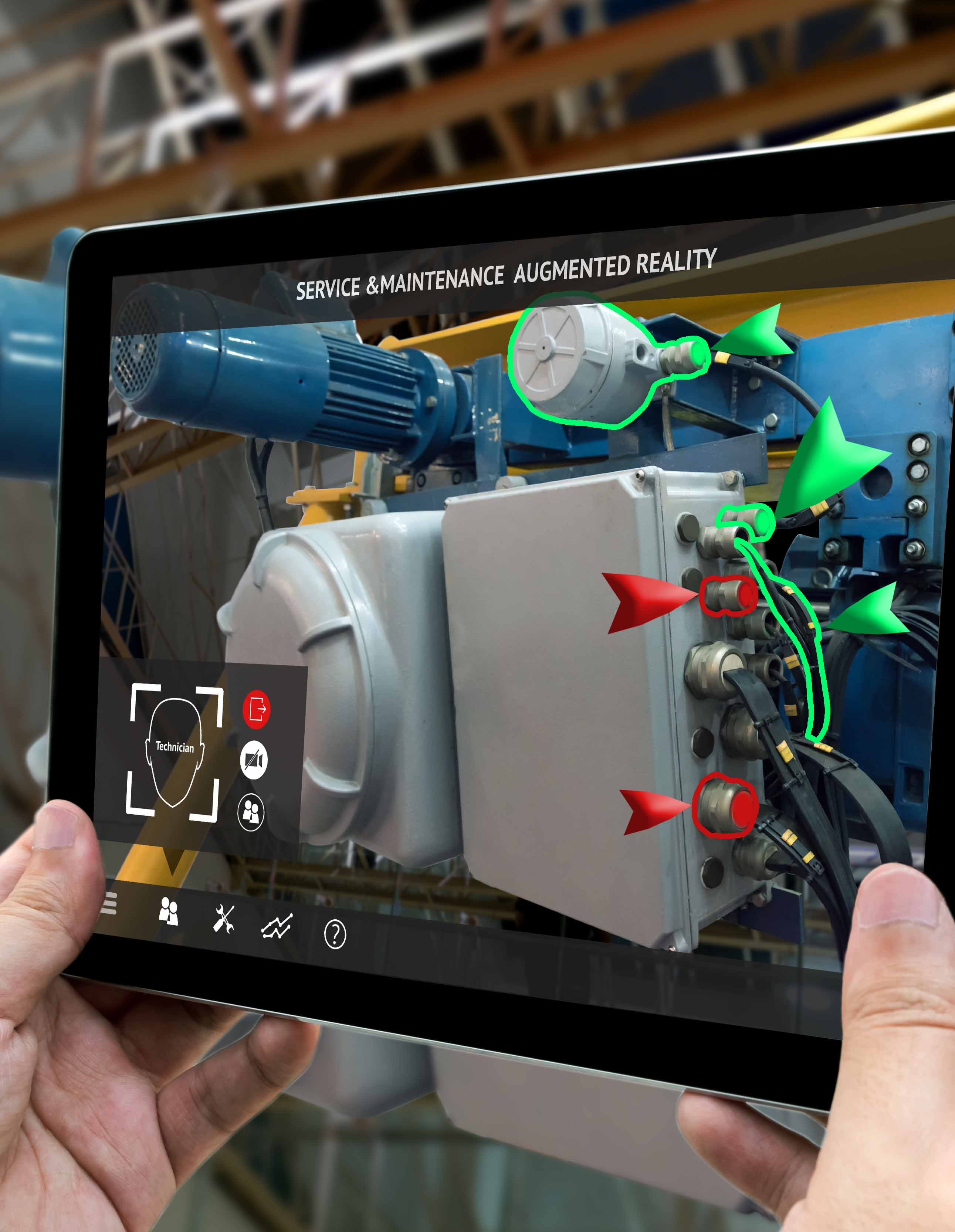 Man holding iPad in order to learn service maintenance using augmented reality app