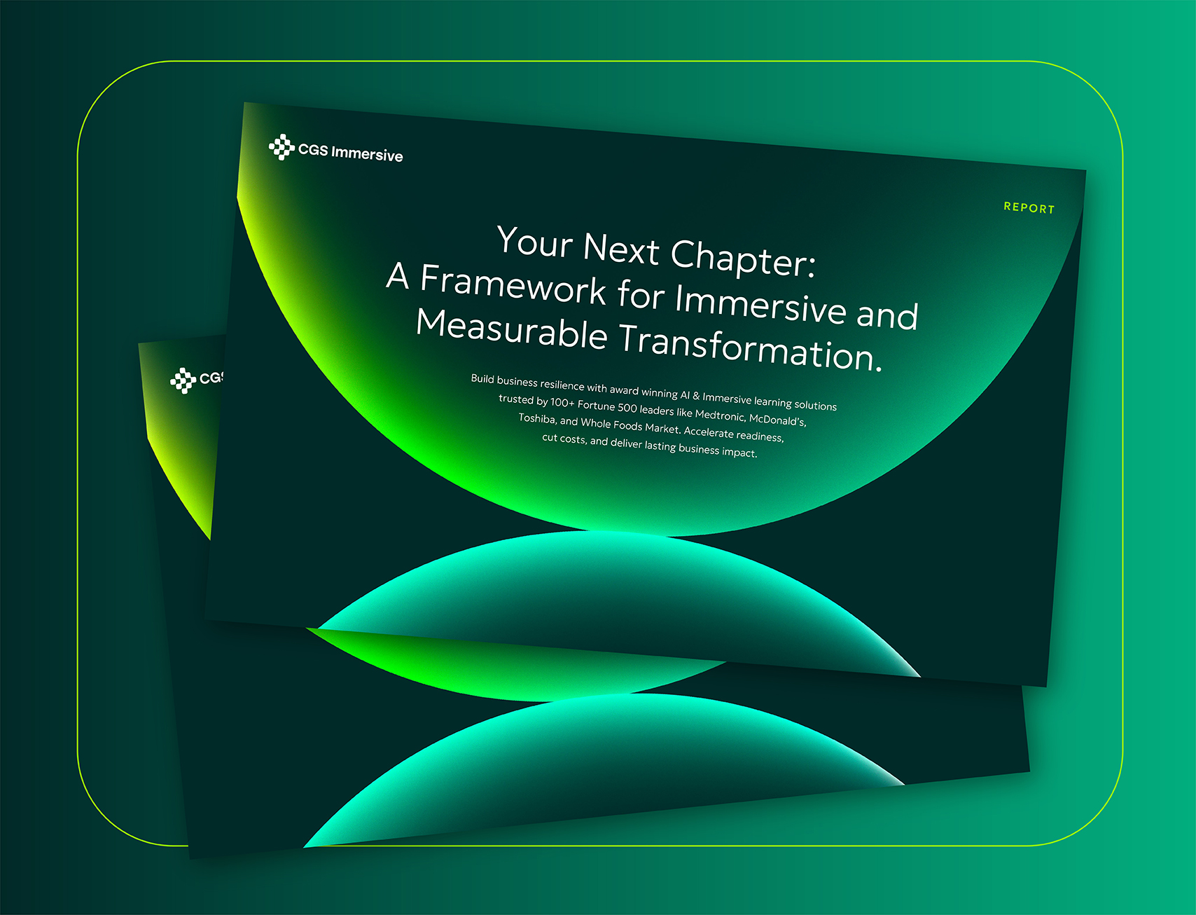 The report cover titled Your Next Chapter: A Roadmap for Immersive, Measurable Transformation