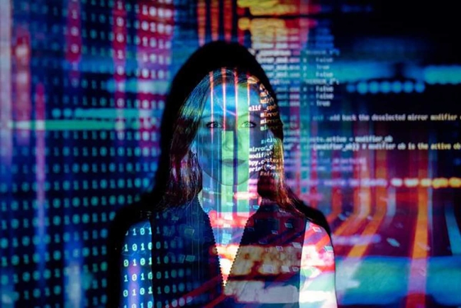 Goals for successful PLM implementation Woman with colorful data overlay