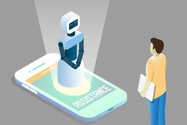 A virtual assistant helping someone with customer strategy from a mobile phone.
