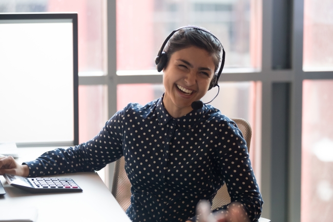 call center agent having fun at work