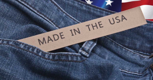 Shop Floor Control: A Recipe for "Made in America" Manufacturing Success Denim jeans with made in the USA tag and flag