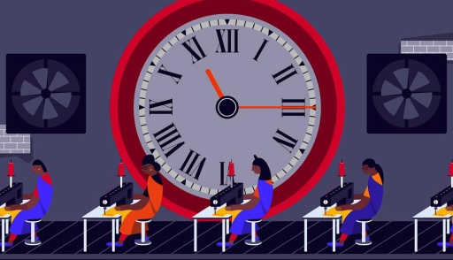 Apparel industry workers and timeclock