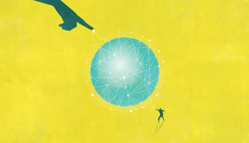 Illustration with an interconnected globe serving as a metaphor for multiple learning touchpoints