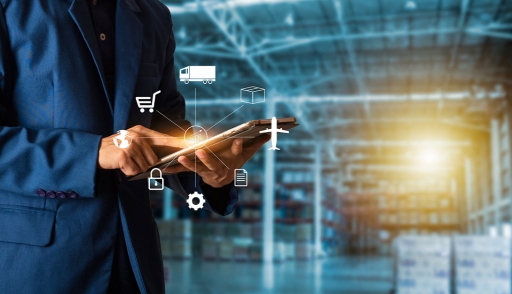 Businessperson works on supply chain data