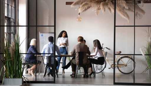 Diverse work group in conference room