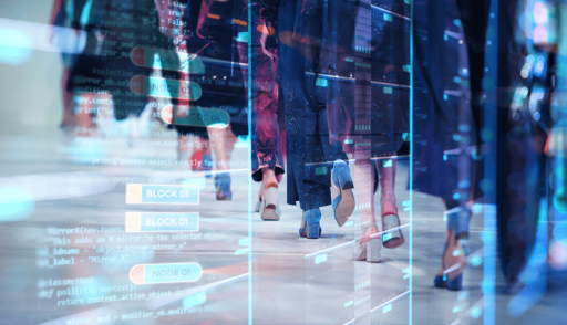 Fashion runway with technology symbols