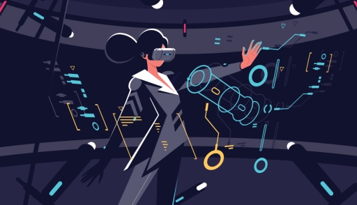 Woman in headset working in VR AR technology