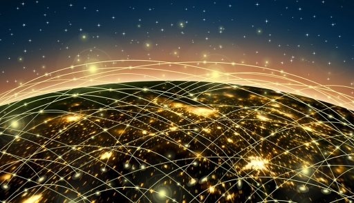 Globe with interconnecting lines of communication or travel